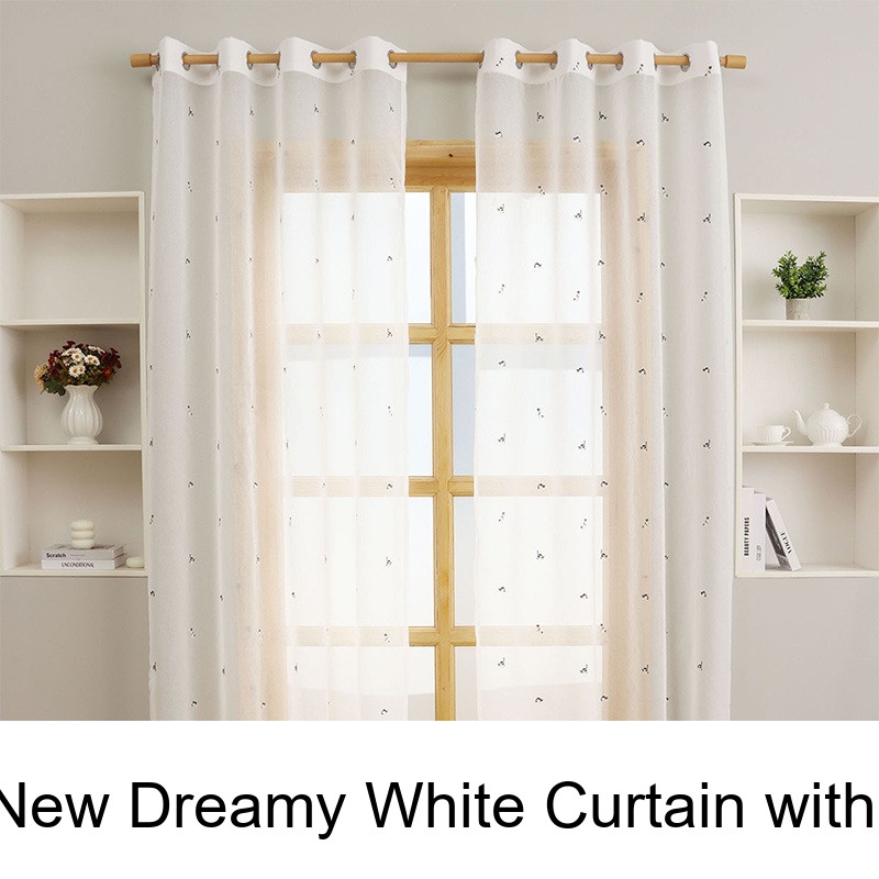 New Dreamy White Curtain With Kitten Embroidery For Children's Room_voghion.com