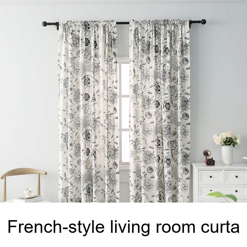 French-style Living Room Curtains With Floral And Bird Patterns In Cotton-linen_voghion.com