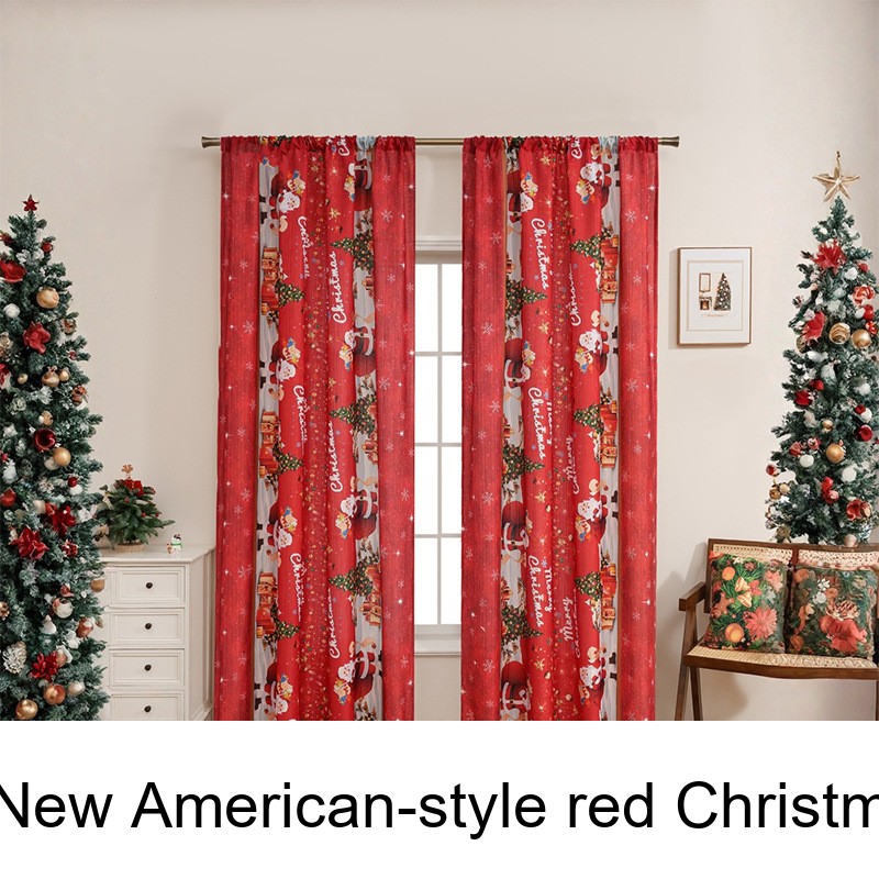 Cortinas opacas con estampado navideño rojo estilo americano, nuevas._voghion.com