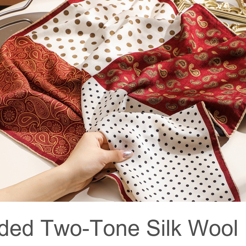 Double-sided Two-Tone Silk Wool Neck Warmer For Men Red Square Scarf_voghion.com