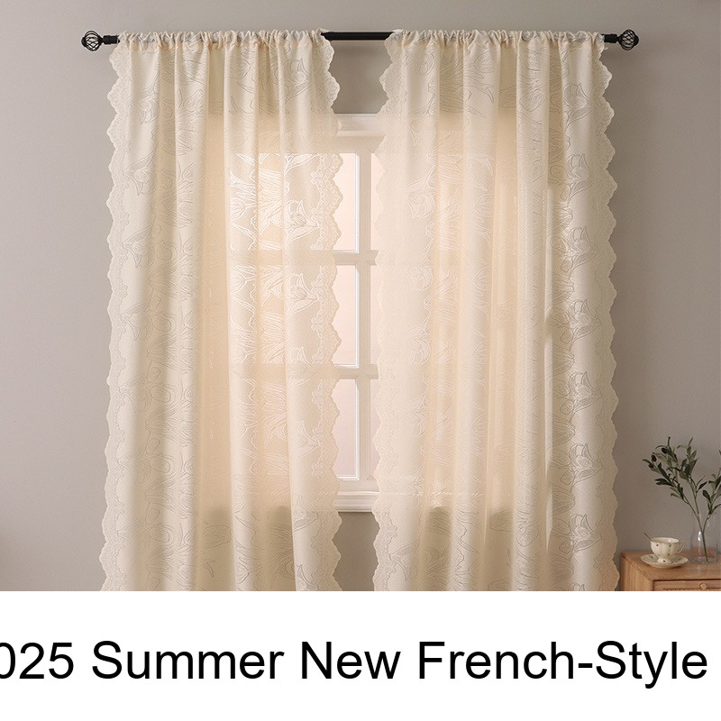 2025 Summer New French-Style Curtain With Tulip Embroidery For Balcony Living Room Bedroom_voghion.com