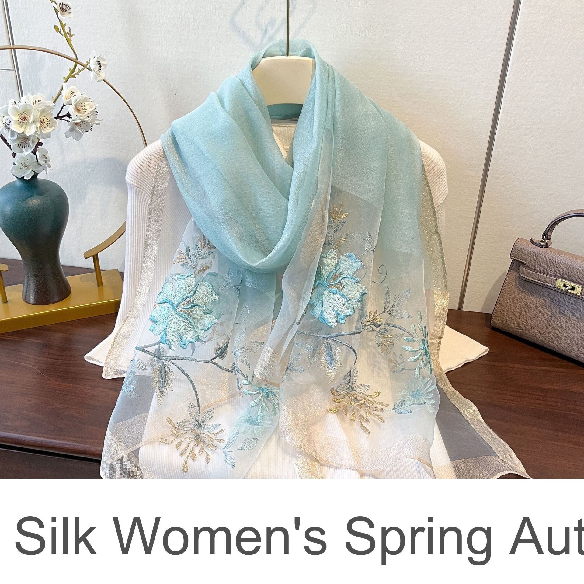 2026 New Silk Women's Spring Autumn Long Thin Scarf White Neck Warmer Fashionable Versatile_voghion.com