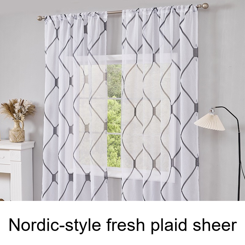 Nordic-style Fresh Plaid Sheer Curtains For Living Room And Bedroom_voghion.com
