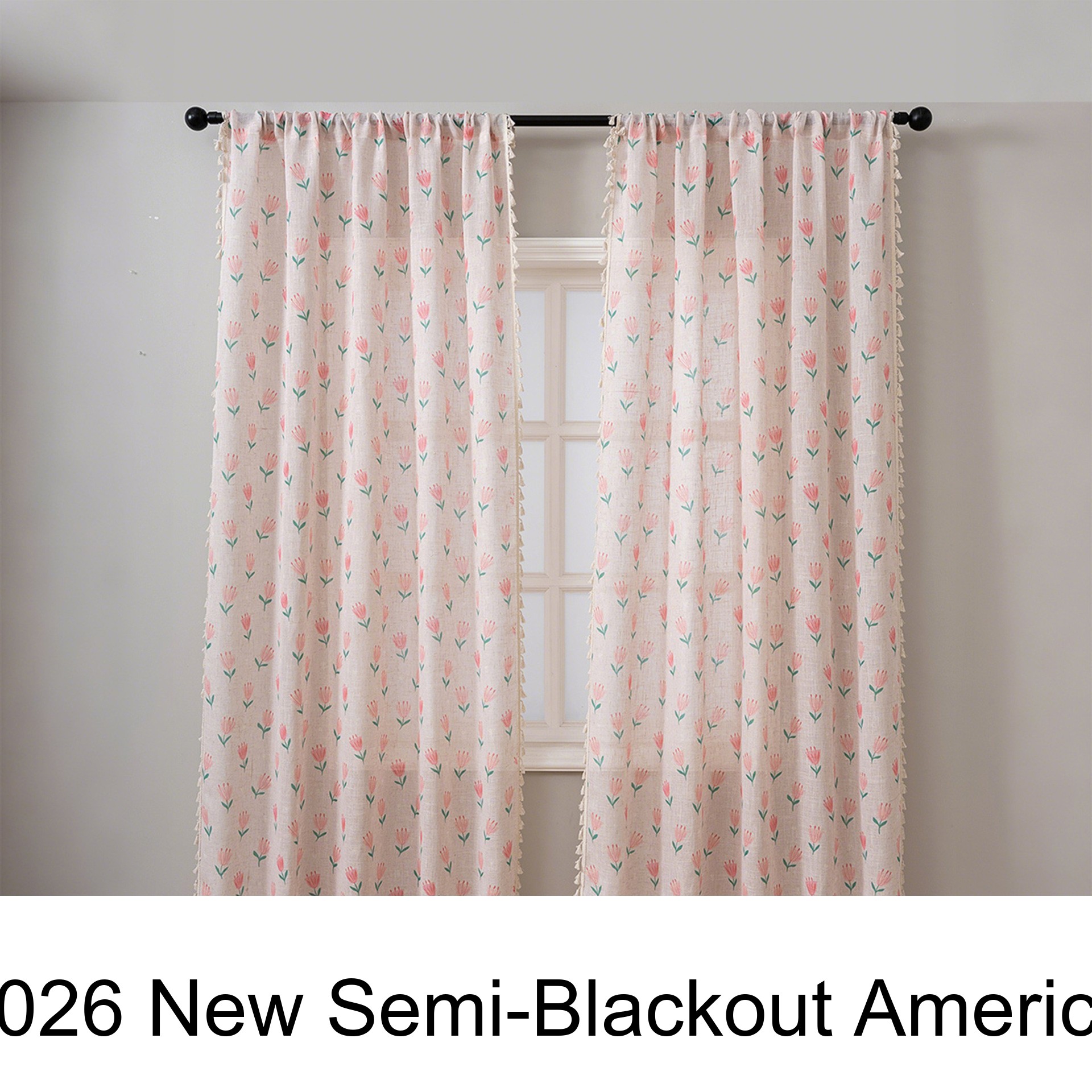 Nuove tende semi-oscuranti in stile americano, modello 2026, in lino di bambù con finitura a fantasia floreale pastorale._voghion.com