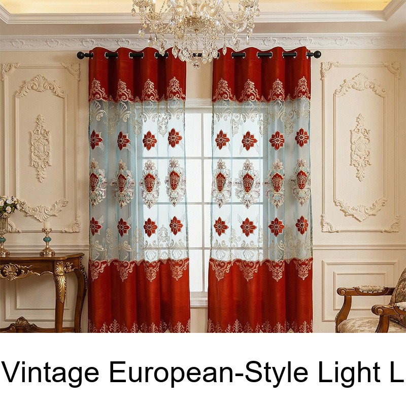 Vintage European-Style Light Luxury Gold Thread 3D Embossed Embroidered Sheer Curtains_voghion.com