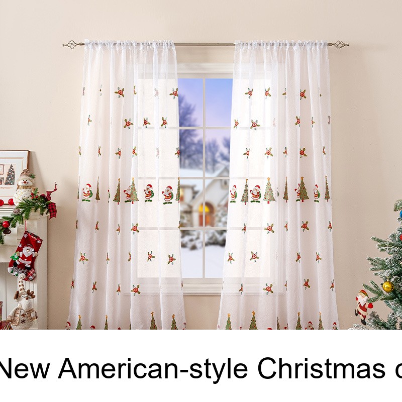 New American-style Curtains With Christmas Tree Embroidery Blackout Fabric_voghion.com
