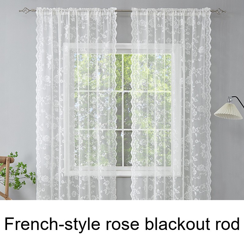 French-style Rose Blackout Rod Pocket Lace Fabric Curtains Ready-made_voghion.com