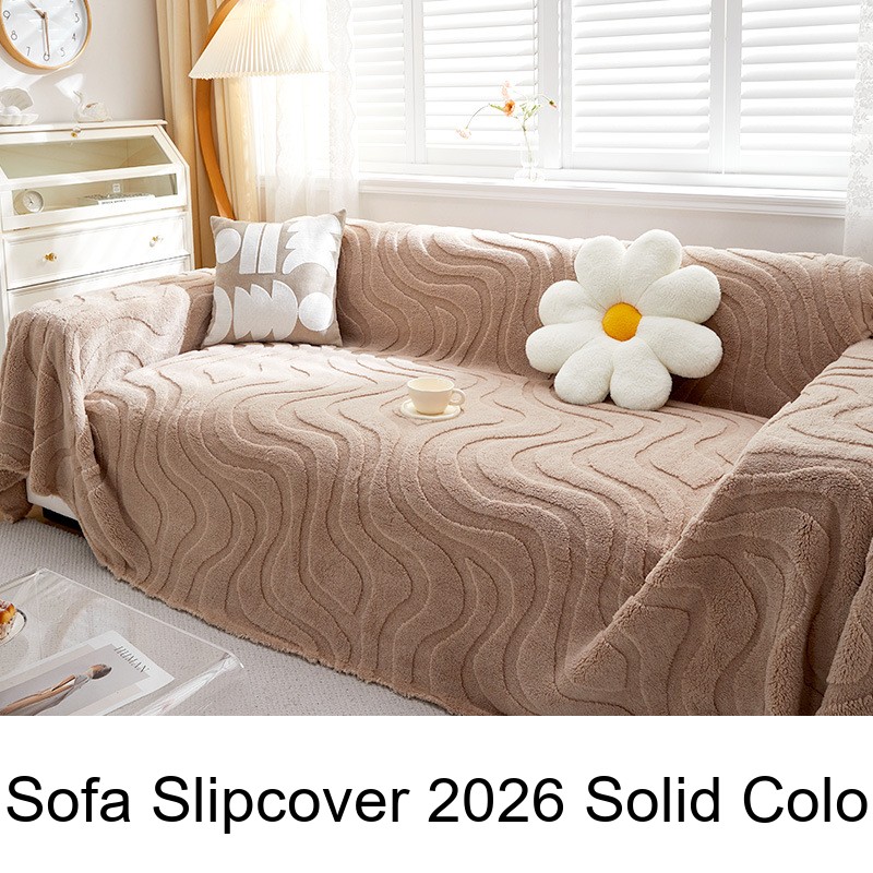 Sofa Slipcover 2026 Solid Color Cloth Simple Style Plush One-Piece Full Wrap Blanket_voghion.com