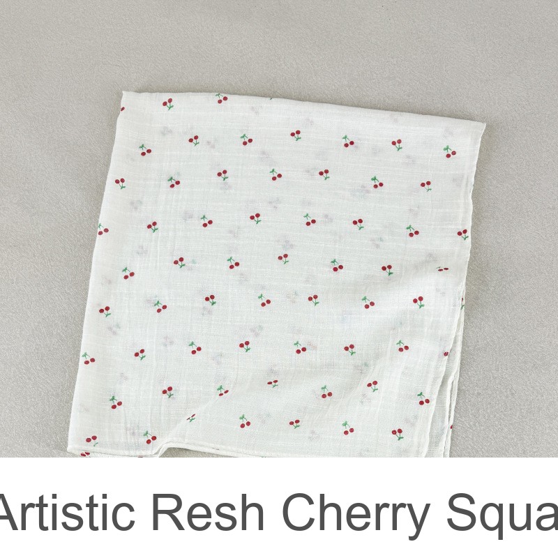 Semplice sciarpa quadrata artistica Resh Cherry, accessorio versatile, traspirante e sottile per il collo._voghion.com
