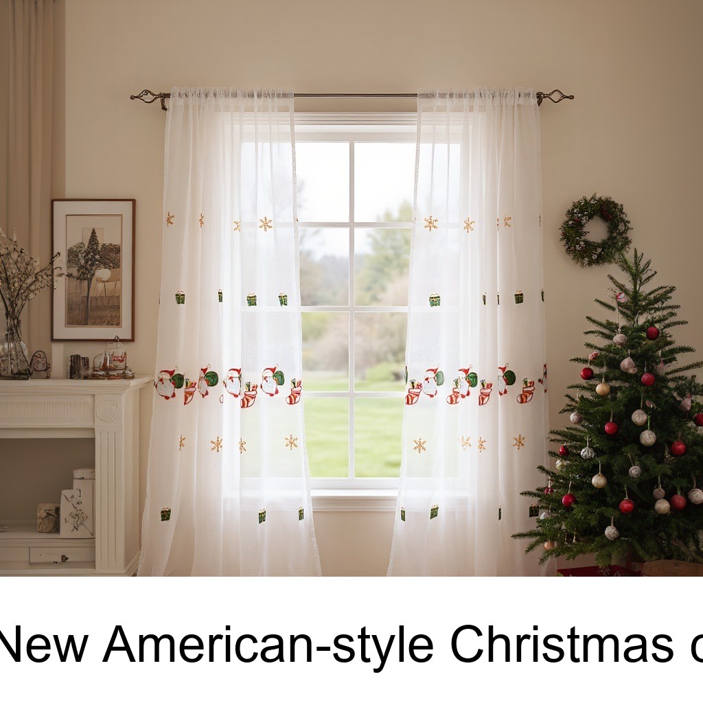 Neue Weihnachtsvorhänge im amerikanischen Stil mit Weihnachtsmann-Stickerei, blickdichter Stoff_voghion.com