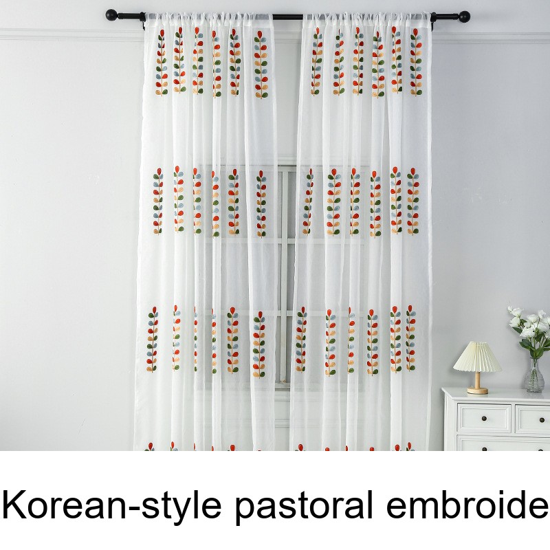 Korean-style Pastoral Embroidery String Grass Curtain For Living Room And Bedroom_voghion.com