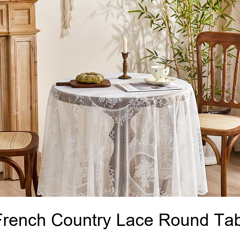 French Country Lace Round Tablecloth With Ruffled Edge Non-Slip Heat Resistant Simple Mat_voghion.com